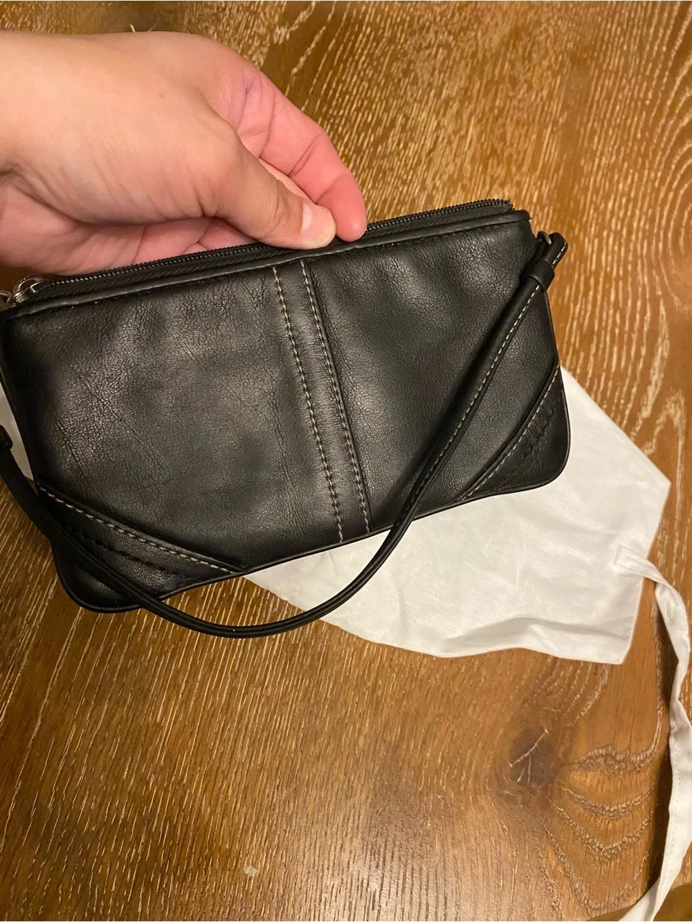 Coach Black Leather Wristlet with Top Zip and Strap